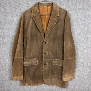 The Territory Ahead Blazer Mens Large Brown Leather Suede 3-Button Coat Jacket